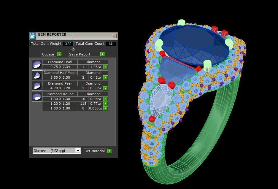 Oval Hal moons and pear shapes ring 3D print model_2