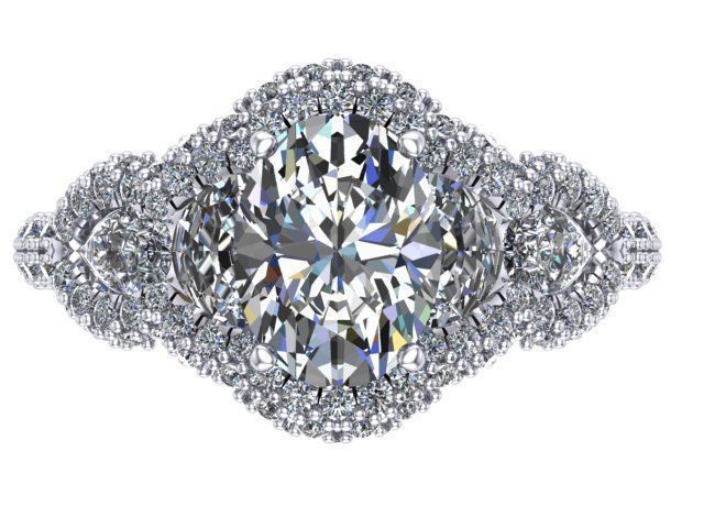 Oval Hal moons and pear shapes ring 3D print model_3