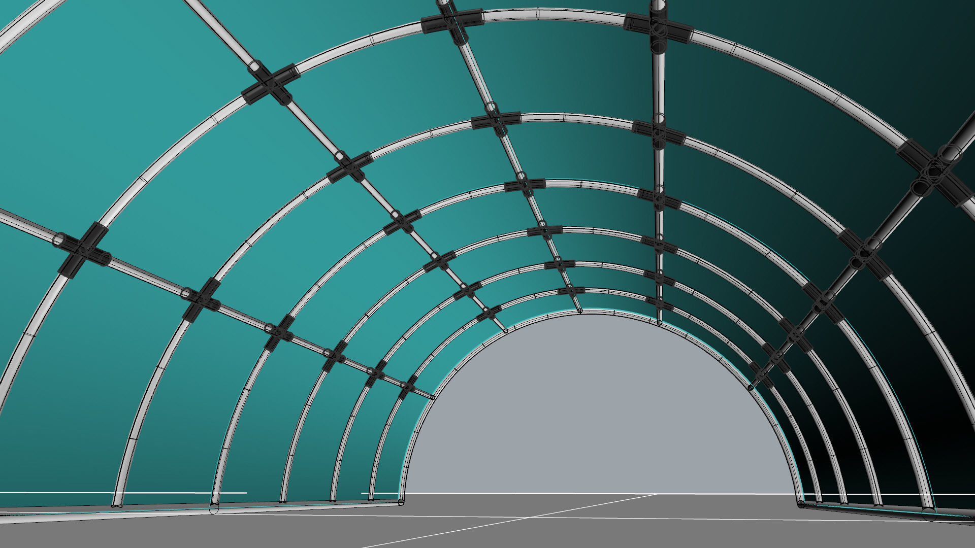 Structure with connections arched architectural space frame 3D model_18