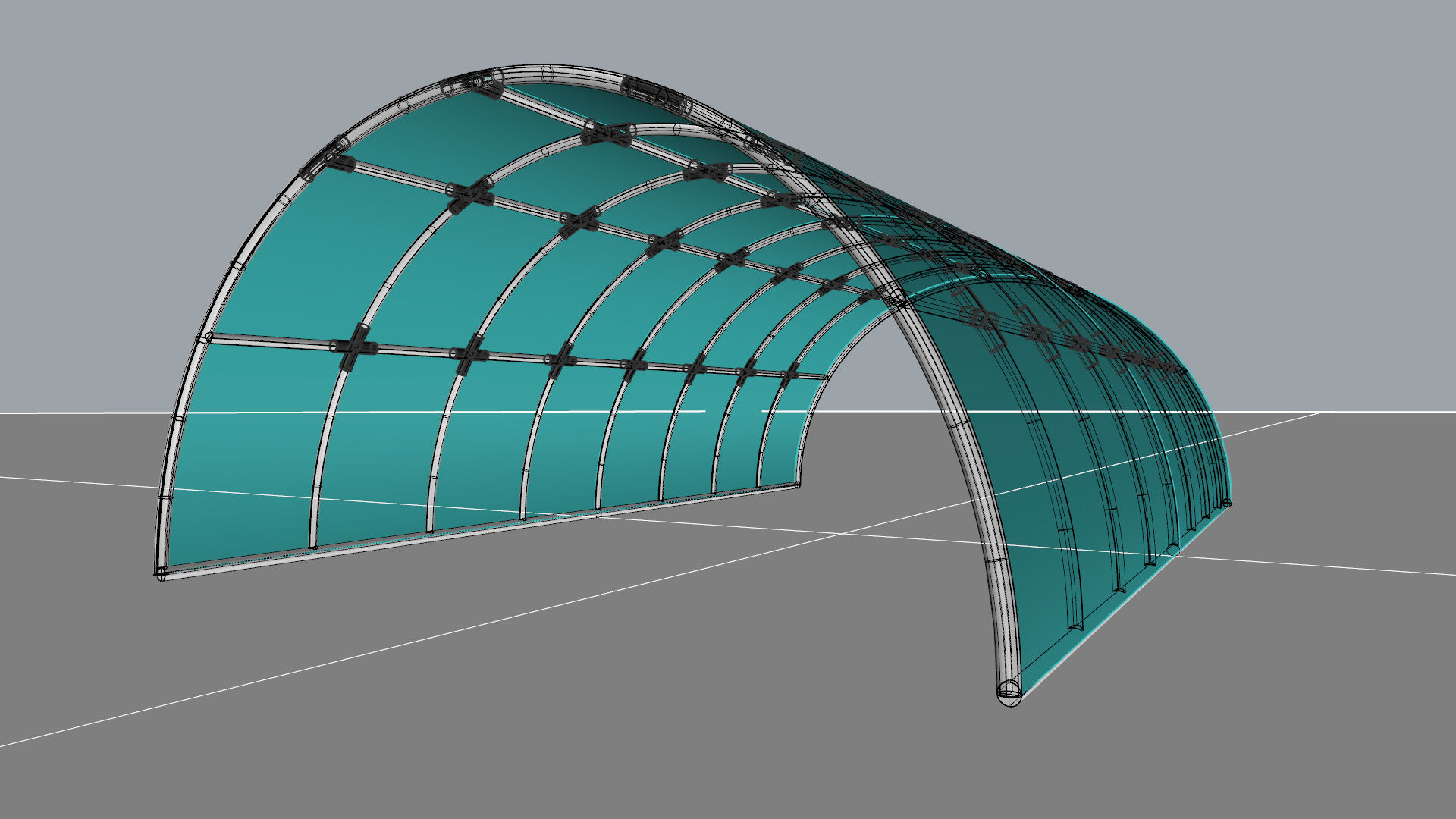 Structure with connections arched architectural space frame 3D model_10