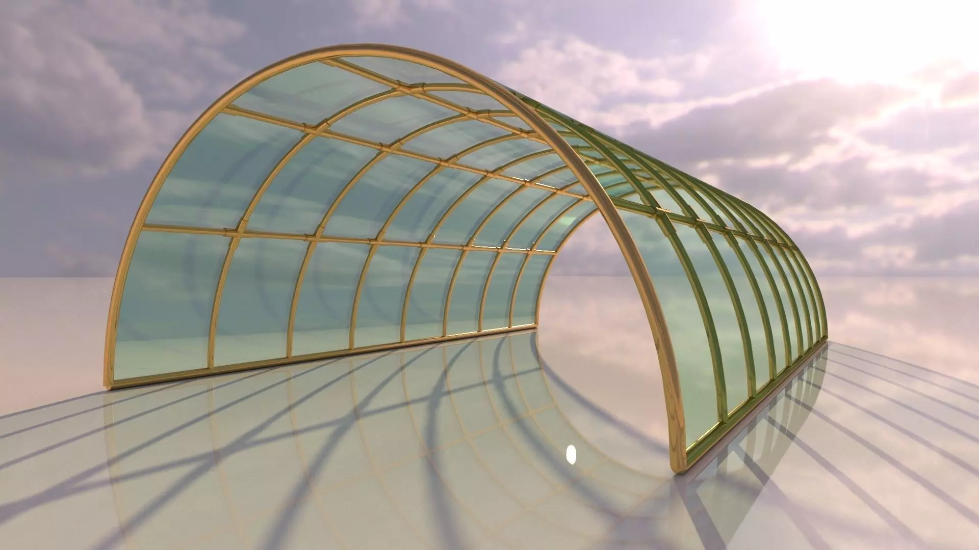 Structure with connections arched architectural space frame 3D model_0