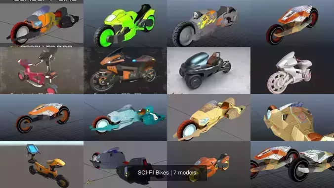 SCI-FI Bikes 3D Model Collection