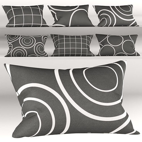 Dark gray pillows with geometric patterns 3D model
