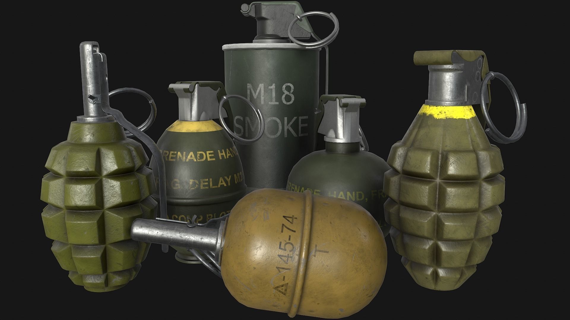 Grenades Pack Low-poly 3D model_1
