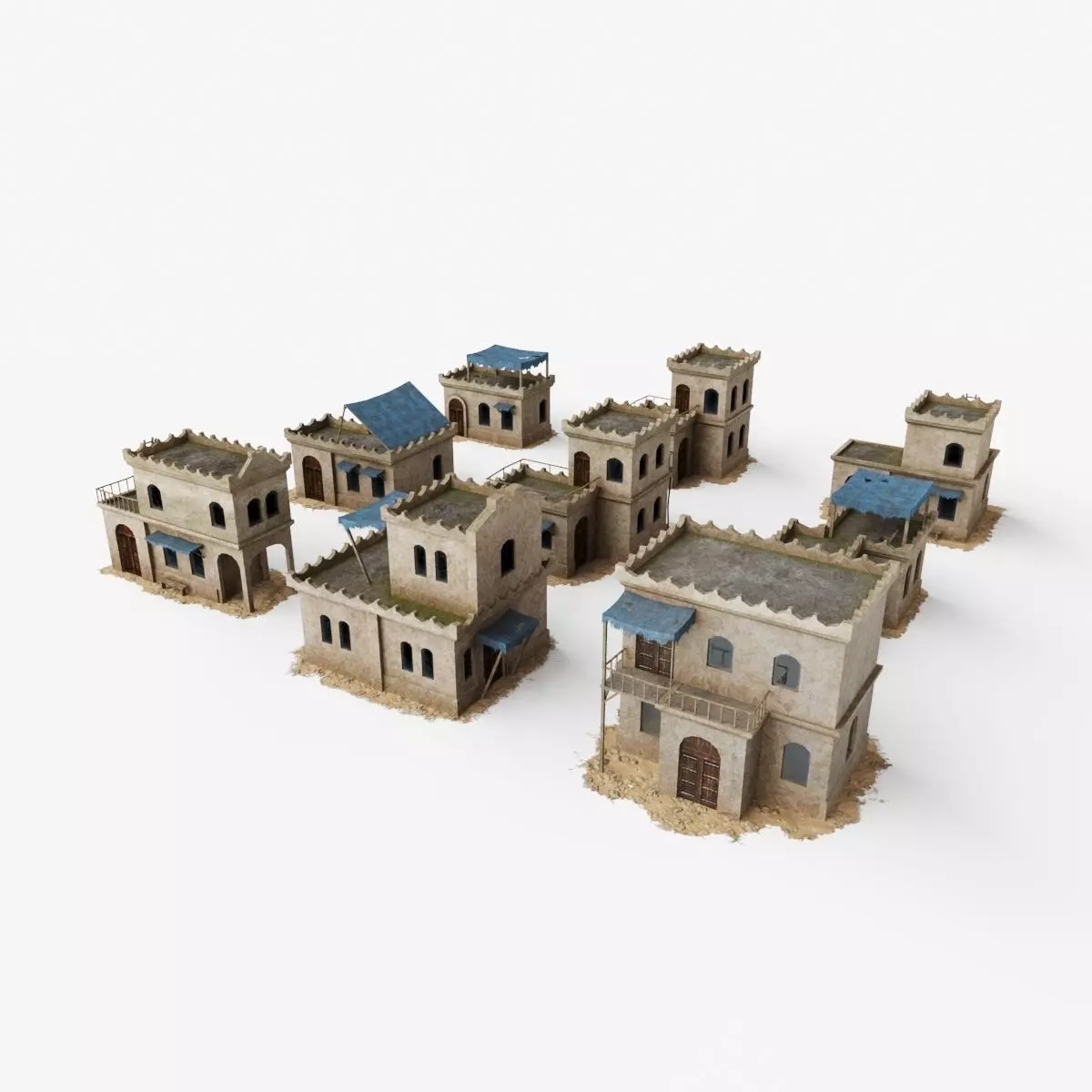 Collection of Oriental Buildings Low-poly 3D model_0