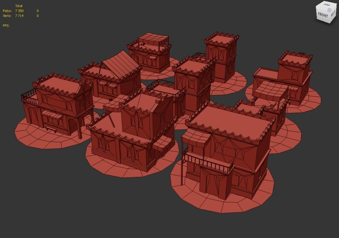 Collection of Oriental Buildings Low-poly 3D model_2