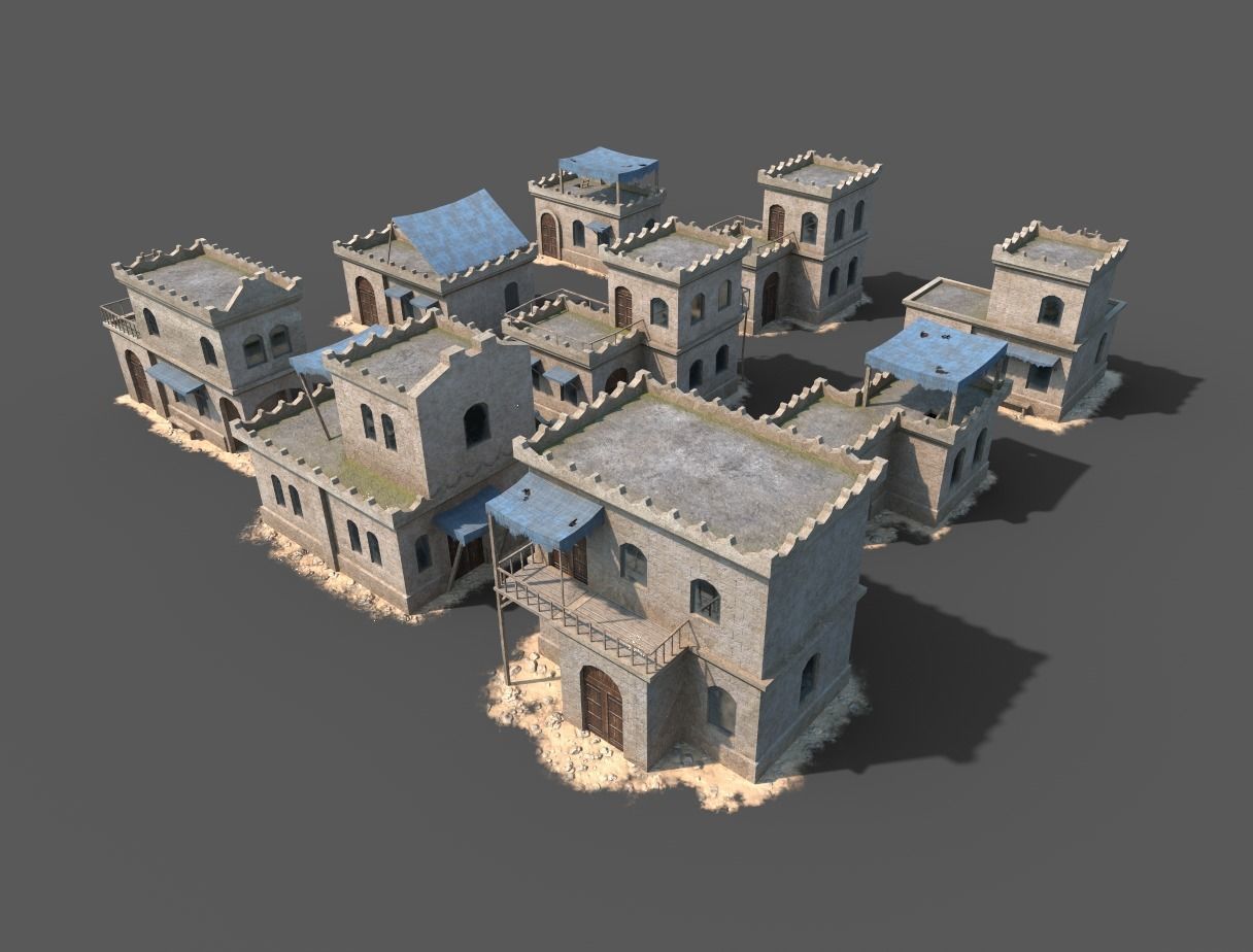 Collection of Oriental Buildings Low-poly 3D model_1