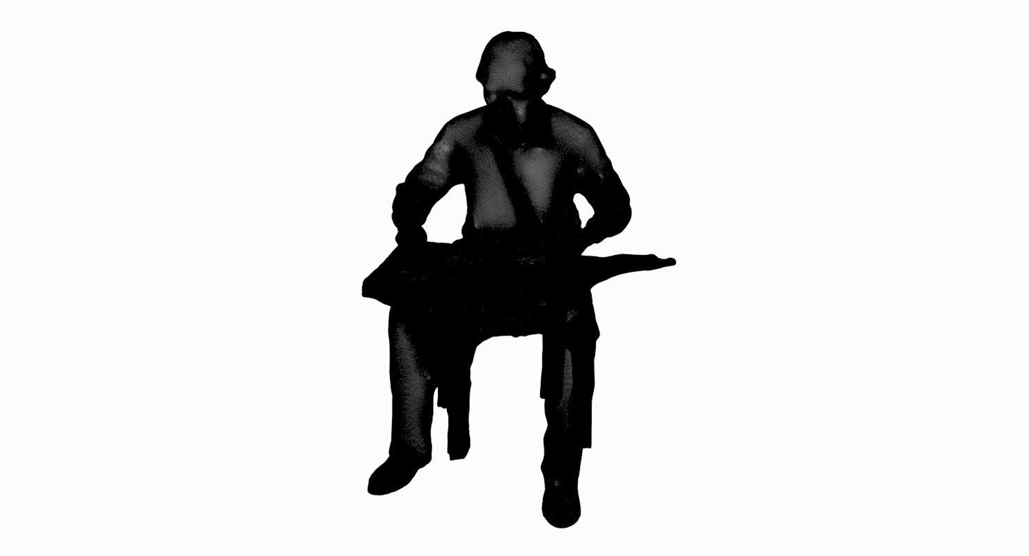 Musician Statue Low-poly 3D model_7