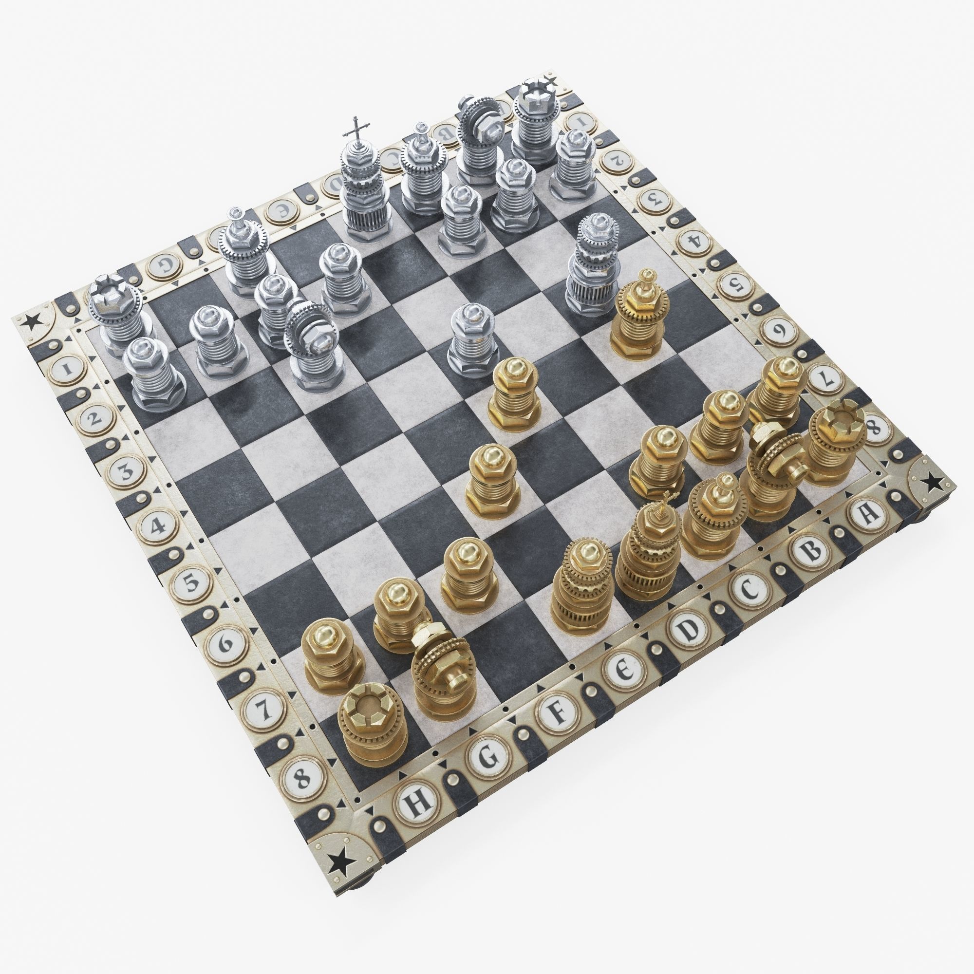 Steampunk chess set 3D model_1