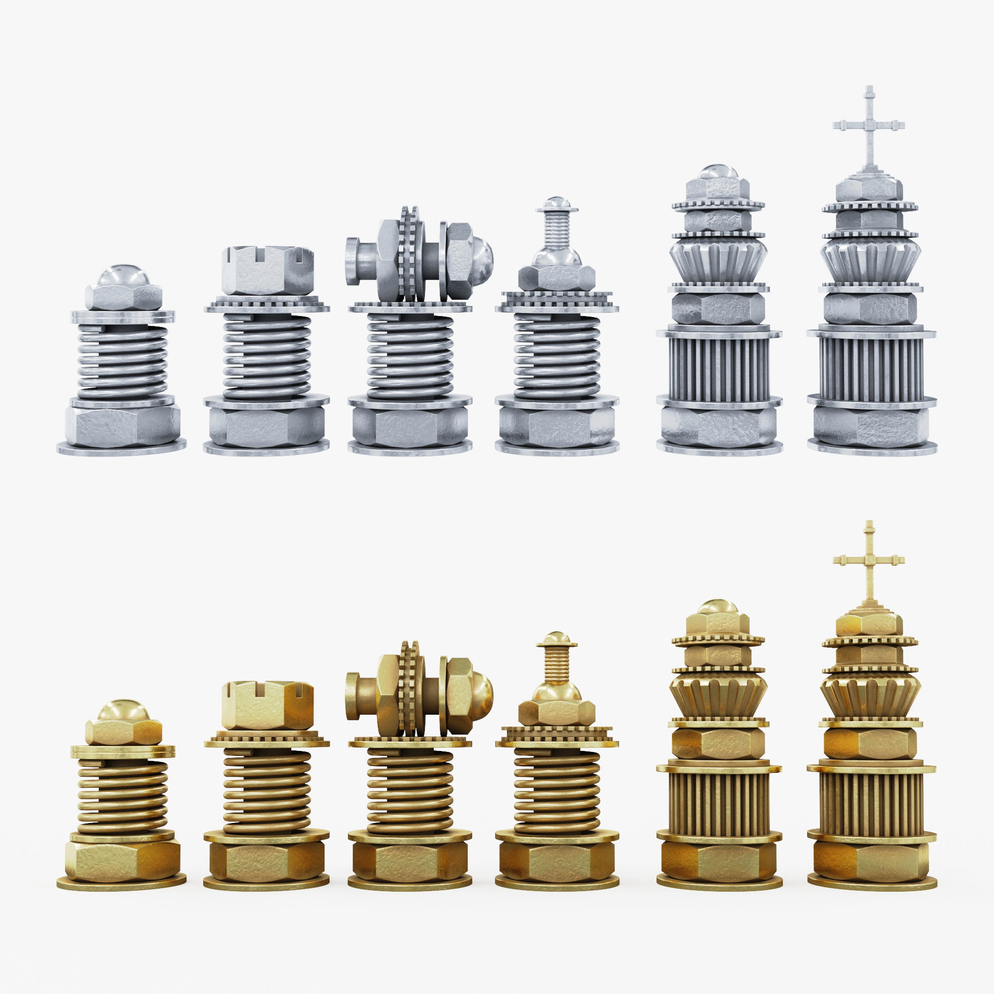 Steampunk chess set 3D model_5