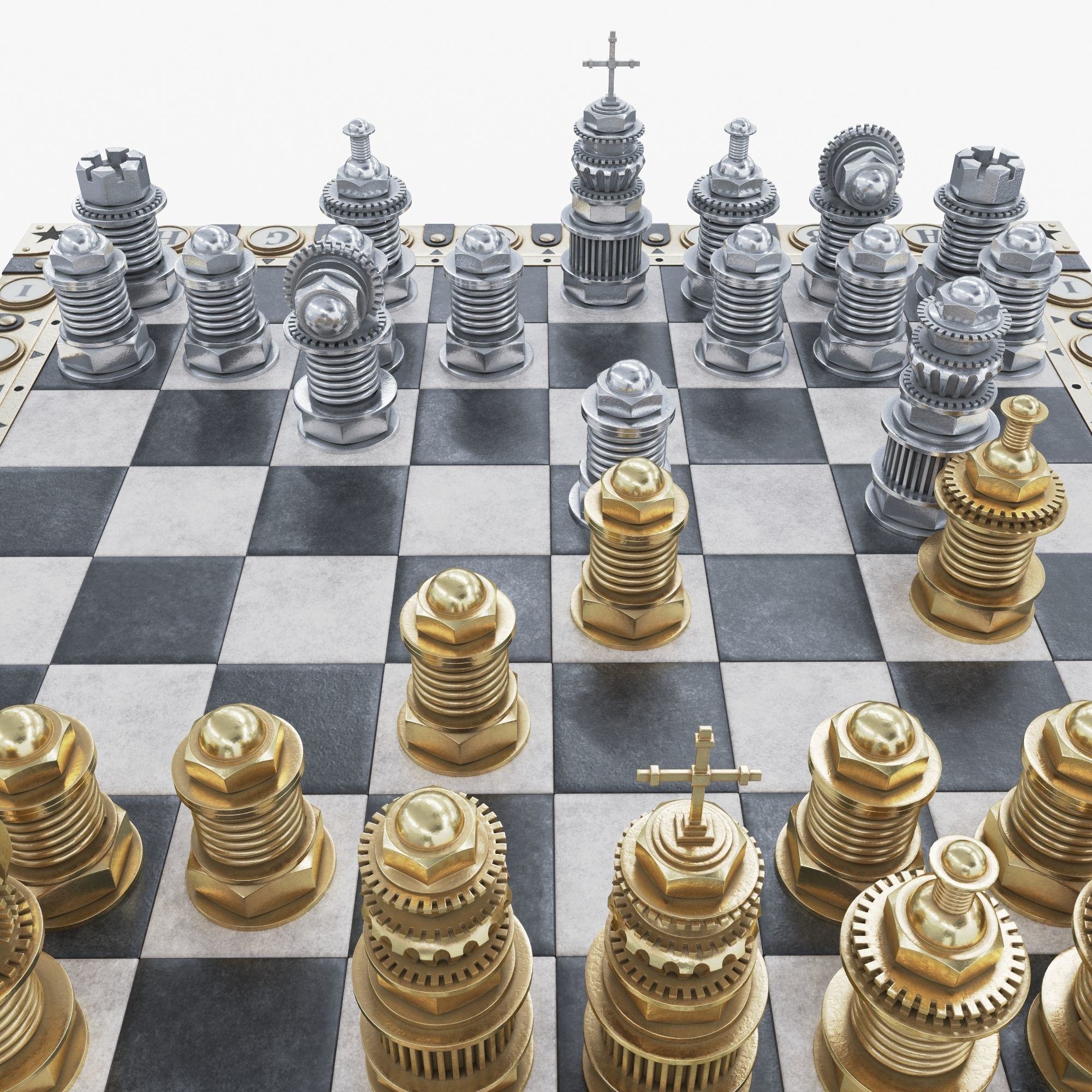 Steampunk chess set 3D model_3