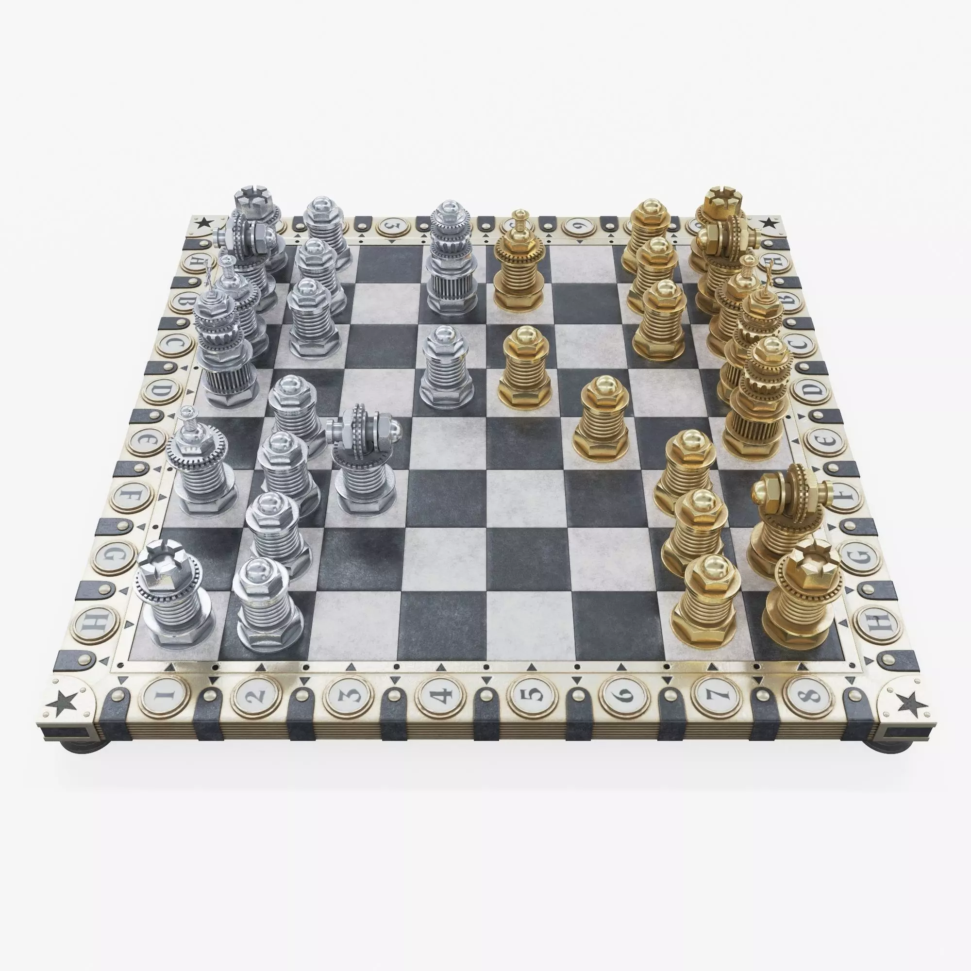 Steampunk chess set 3D model_0