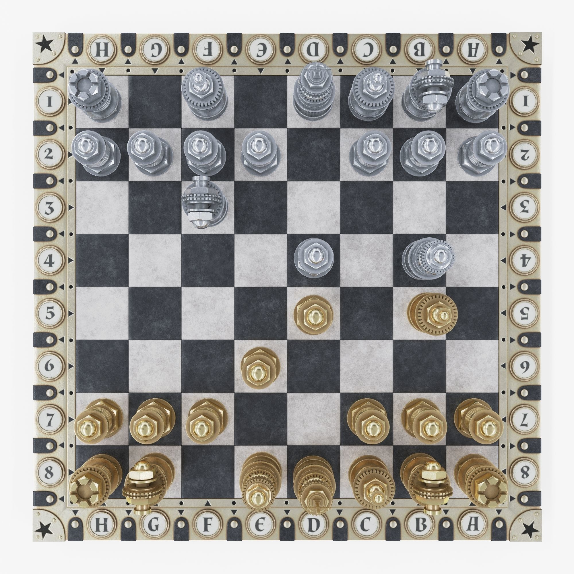Steampunk chess set 3D model_2