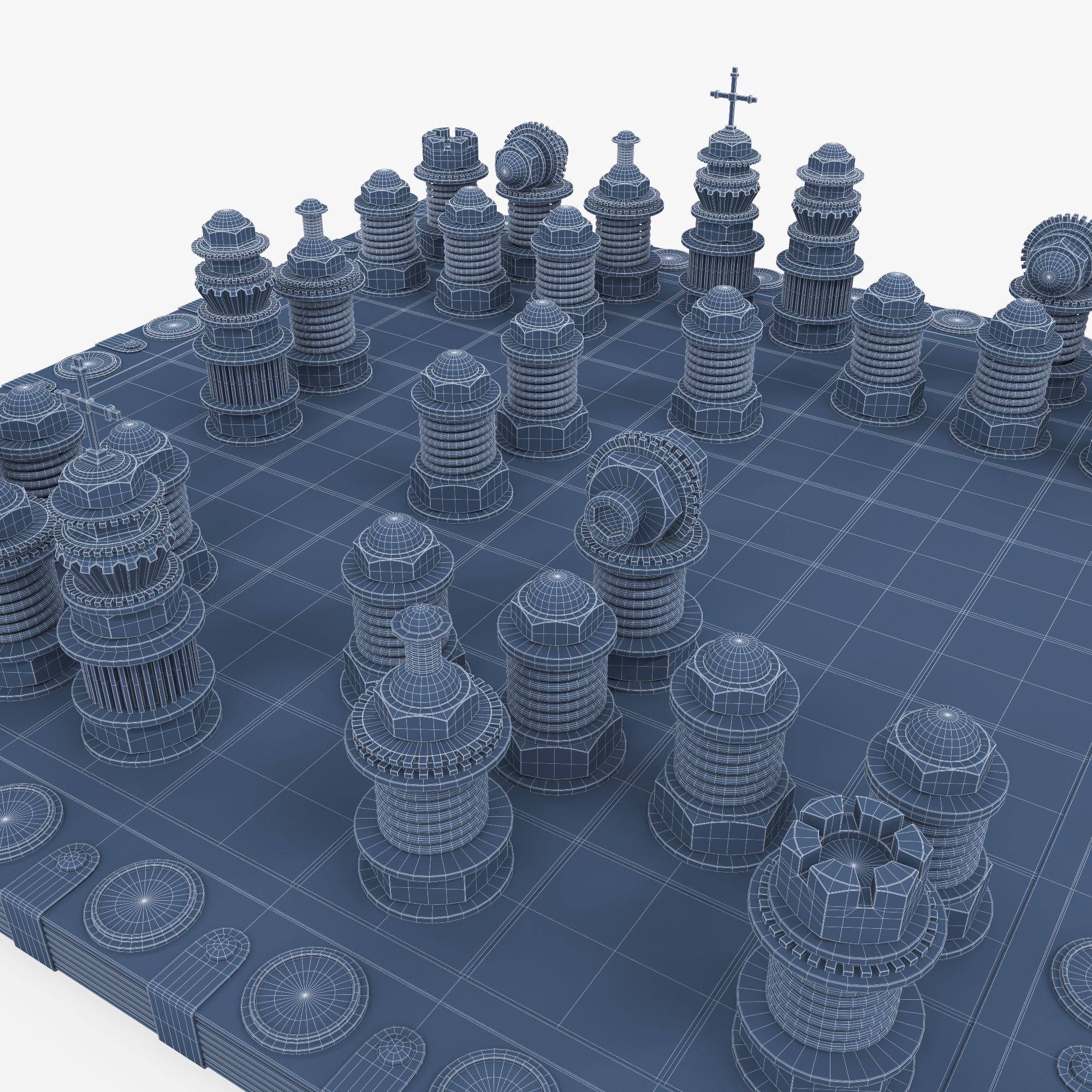 Steampunk chess set 3D model_15