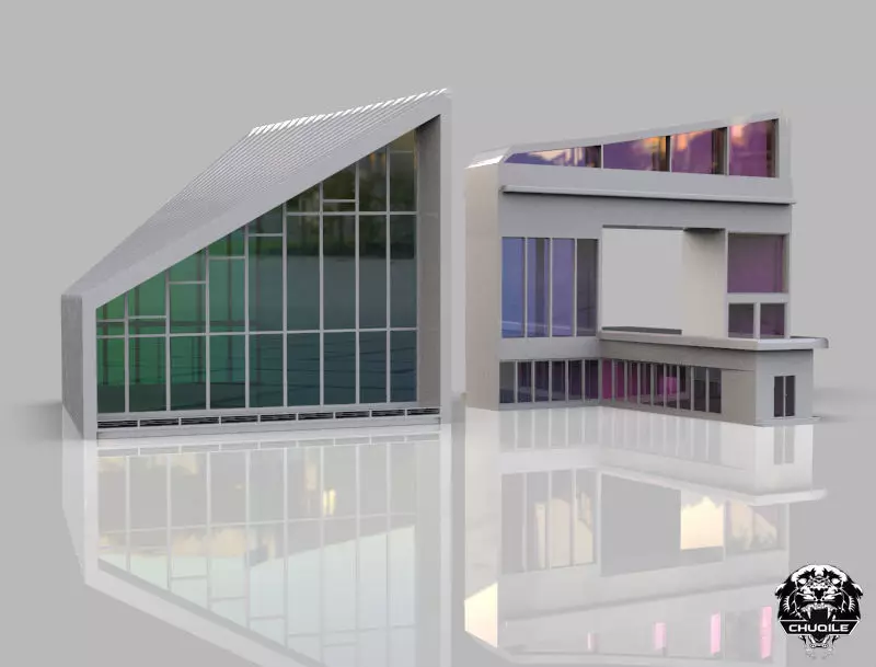 Modern Building Low-poly 3D model_0