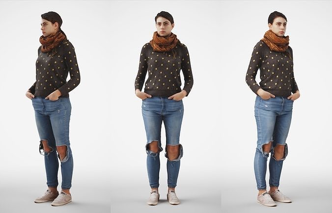 Rosanna 01 Woman posed standing in casual jeans outfit 3D model