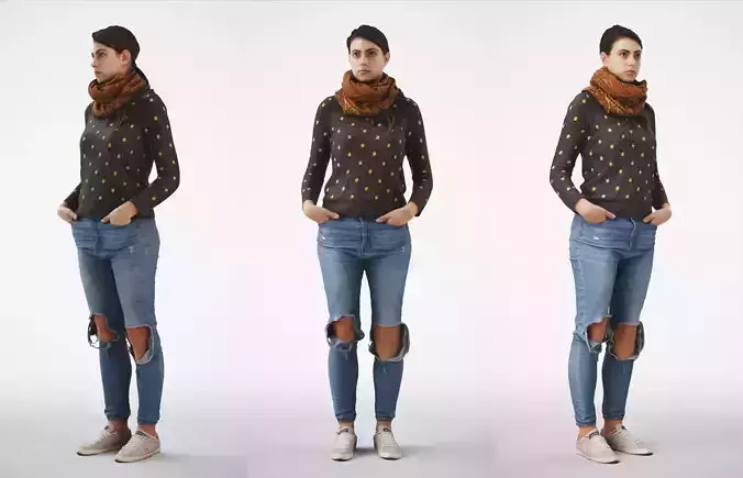 Rosanna 01 Woman posed standing in casual jeans outfit 3D model