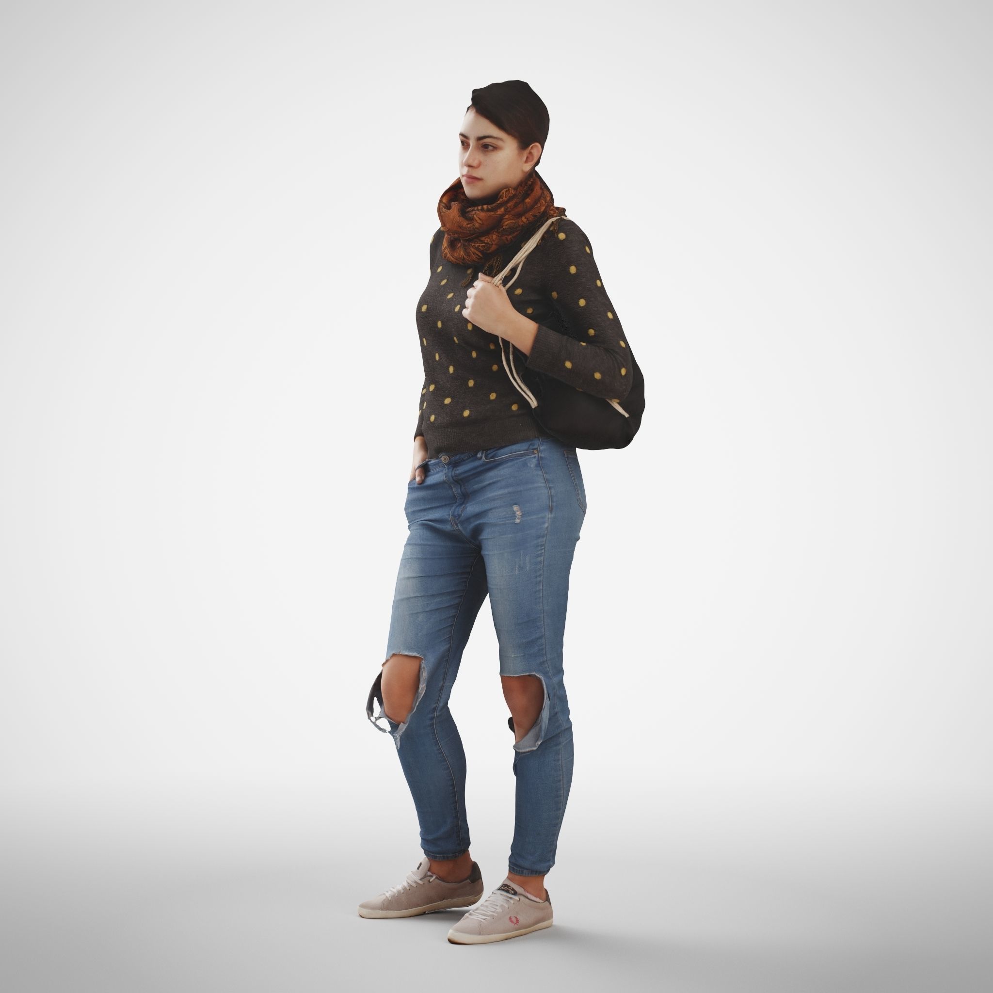 Rosanna 04 Woman posed standing in casual jeans outfit 3D model_2