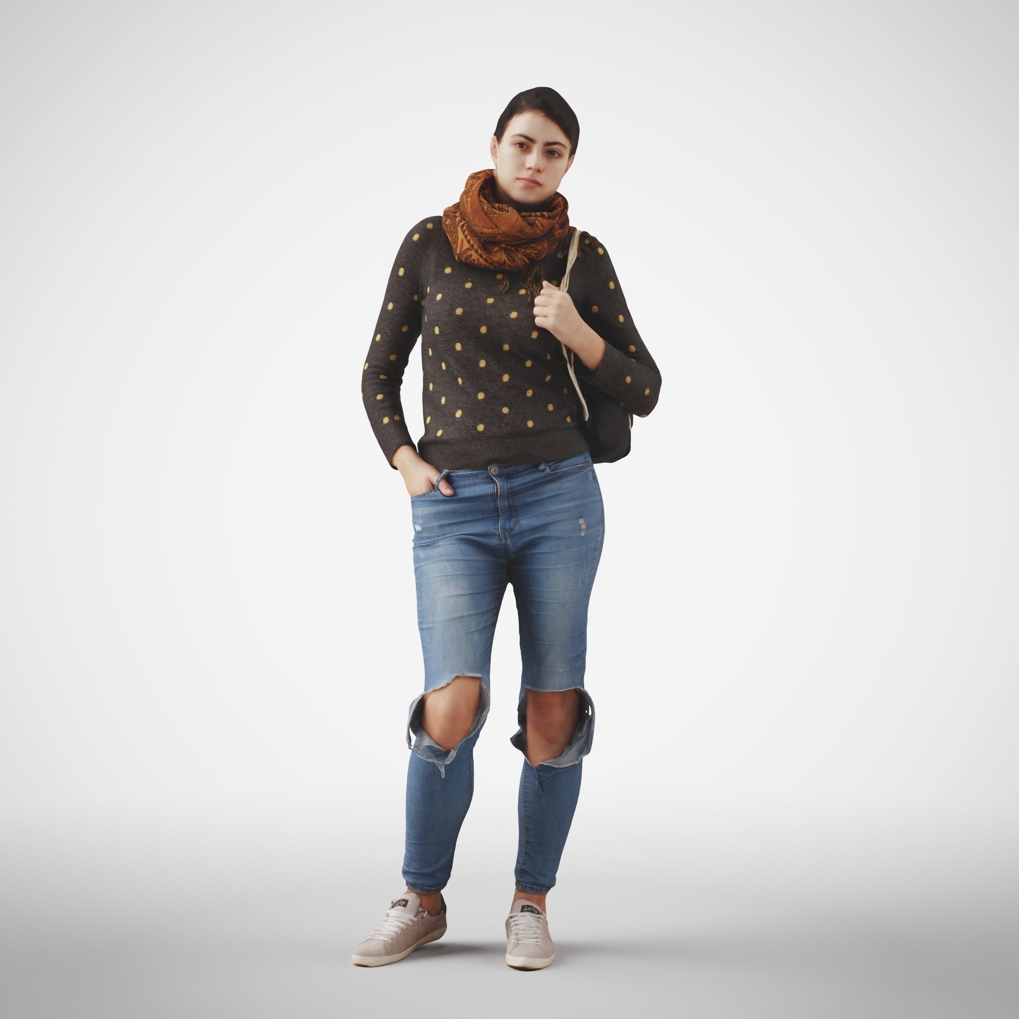 Rosanna 04 Woman posed standing in casual jeans outfit 3D model_1