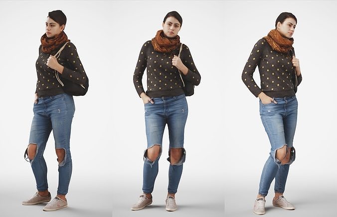 Rosanna 04 Woman posed standing in casual jeans outfit 3D model