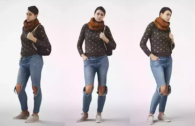 Rosanna 04 Woman posed standing in casual jeans outfit 3D model