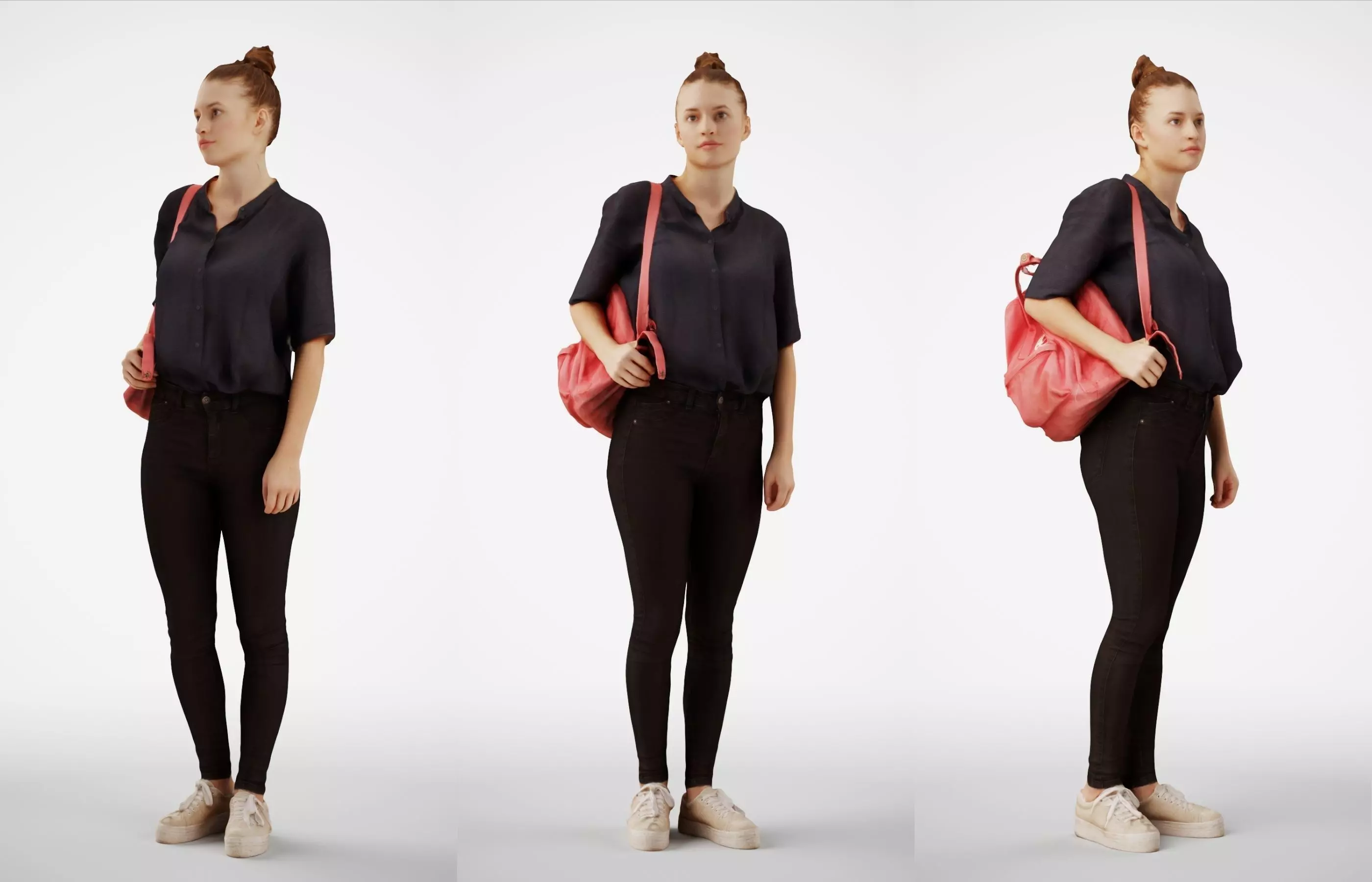 Isabel 01 Woman posed standing in casual oufit with red backpack 3D model_0