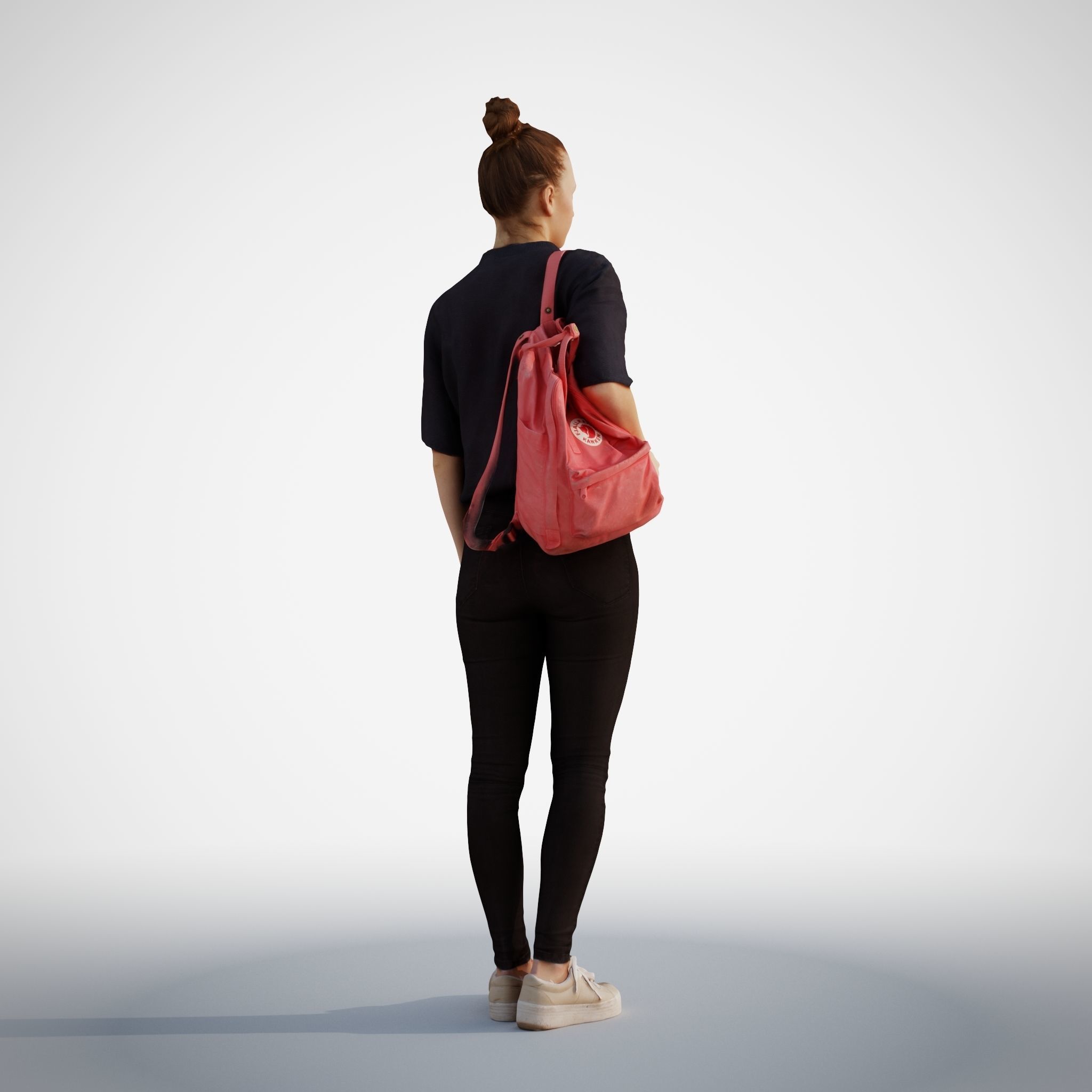 Isabel 01 Woman posed standing in casual oufit with red backpack 3D model_9
