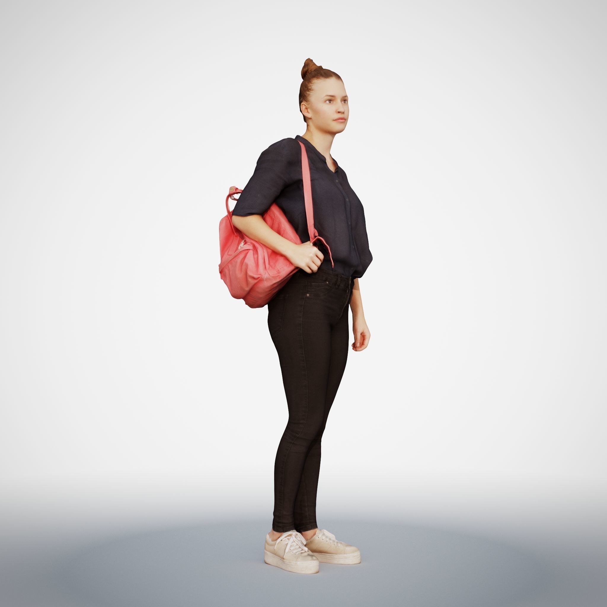 Isabel 01 Woman posed standing in casual oufit with red backpack 3D model_10