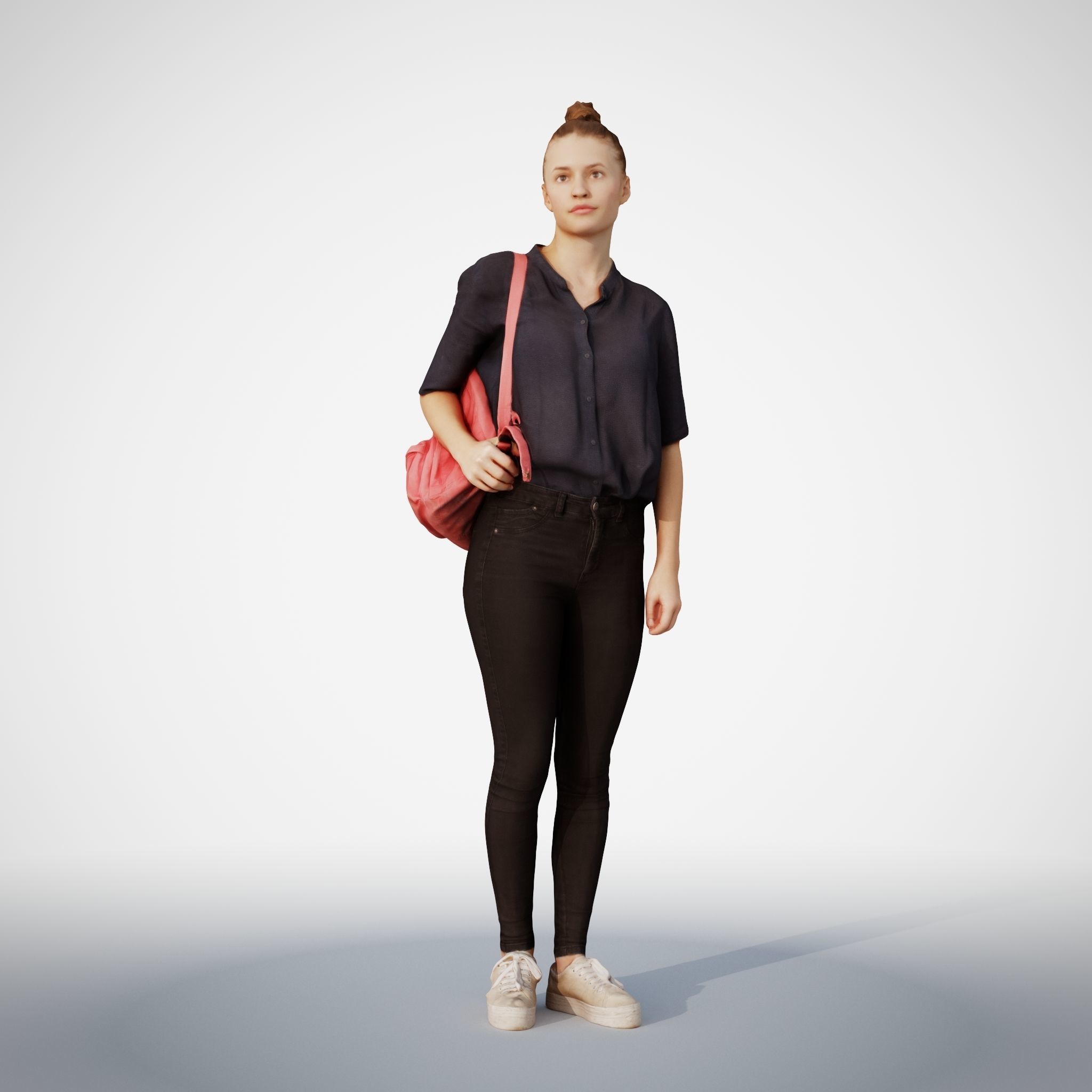 Isabel 01 Woman posed standing in casual oufit with red backpack 3D model_6
