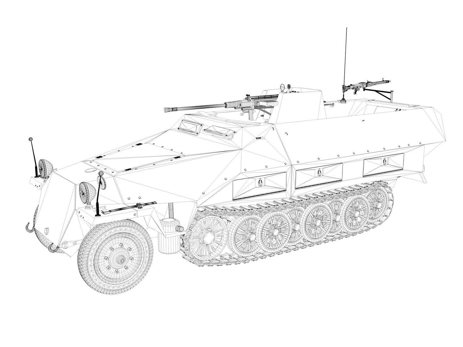 SDKFZ 251 Ausf D - Anti-Aircraft Vehicle 3D model_14