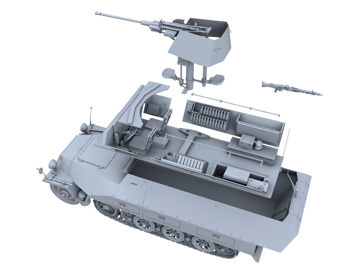 SDKFZ 251 Ausf D - Anti-Aircraft Vehicle 3D model_12