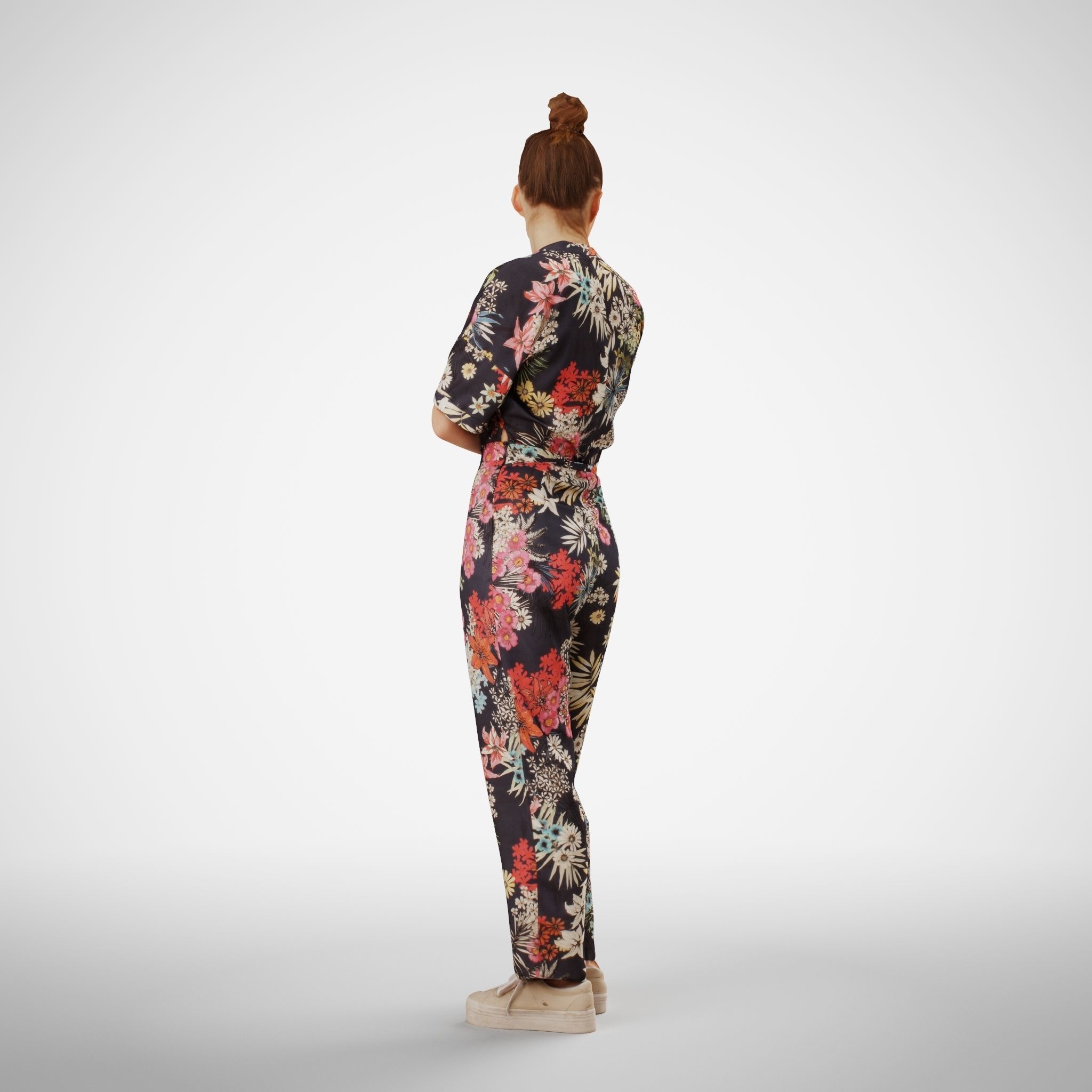 Isabel 32 Fashionista Woman posed standing in colorful catsuit 3D model_3