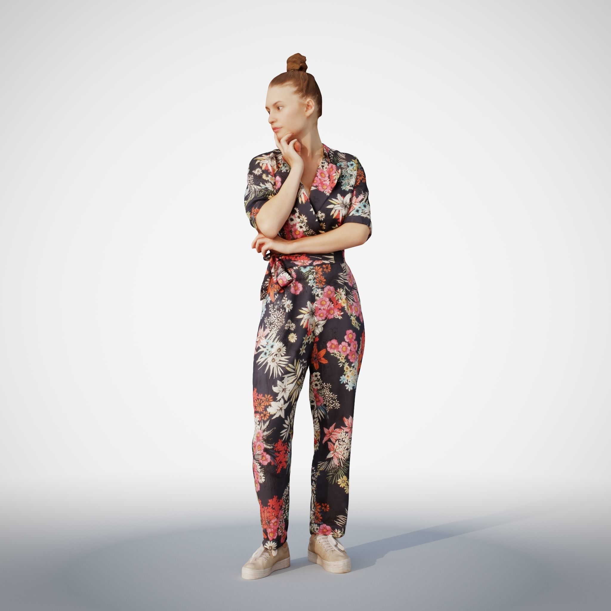 Isabel 32 Fashionista Woman posed standing in colorful catsuit 3D model_6