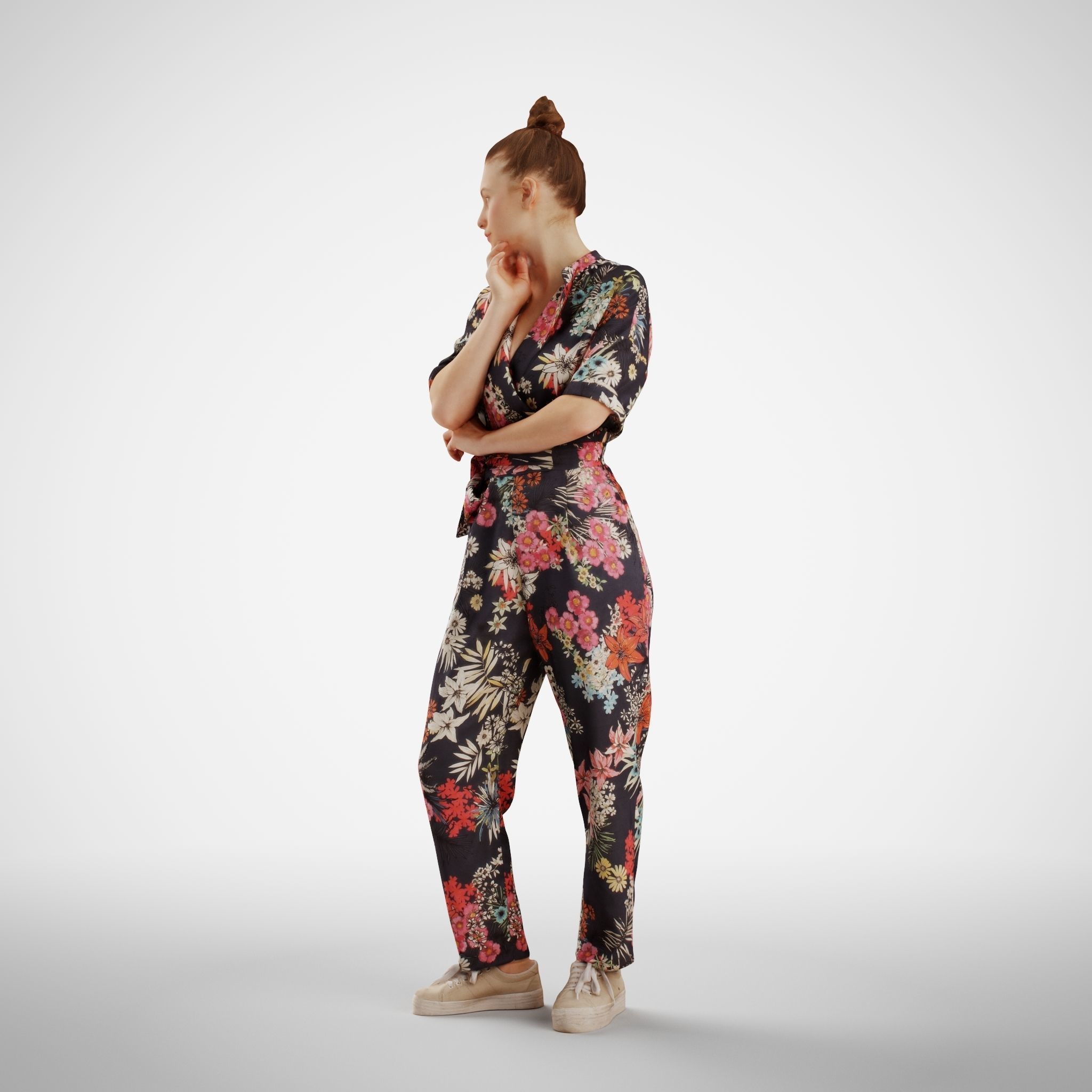 Isabel 32 Fashionista Woman posed standing in colorful catsuit 3D model_2