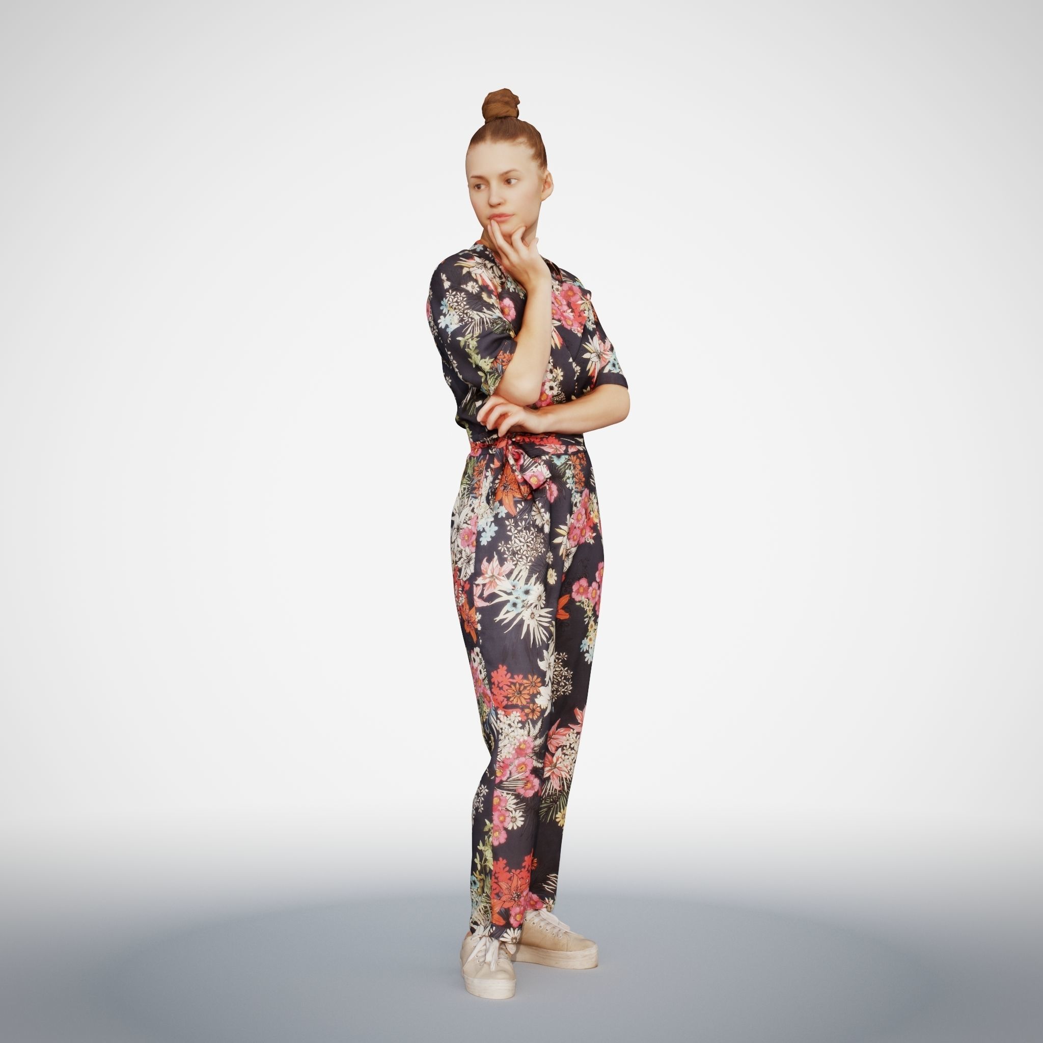 Isabel 32 Fashionista Woman posed standing in colorful catsuit 3D model_10