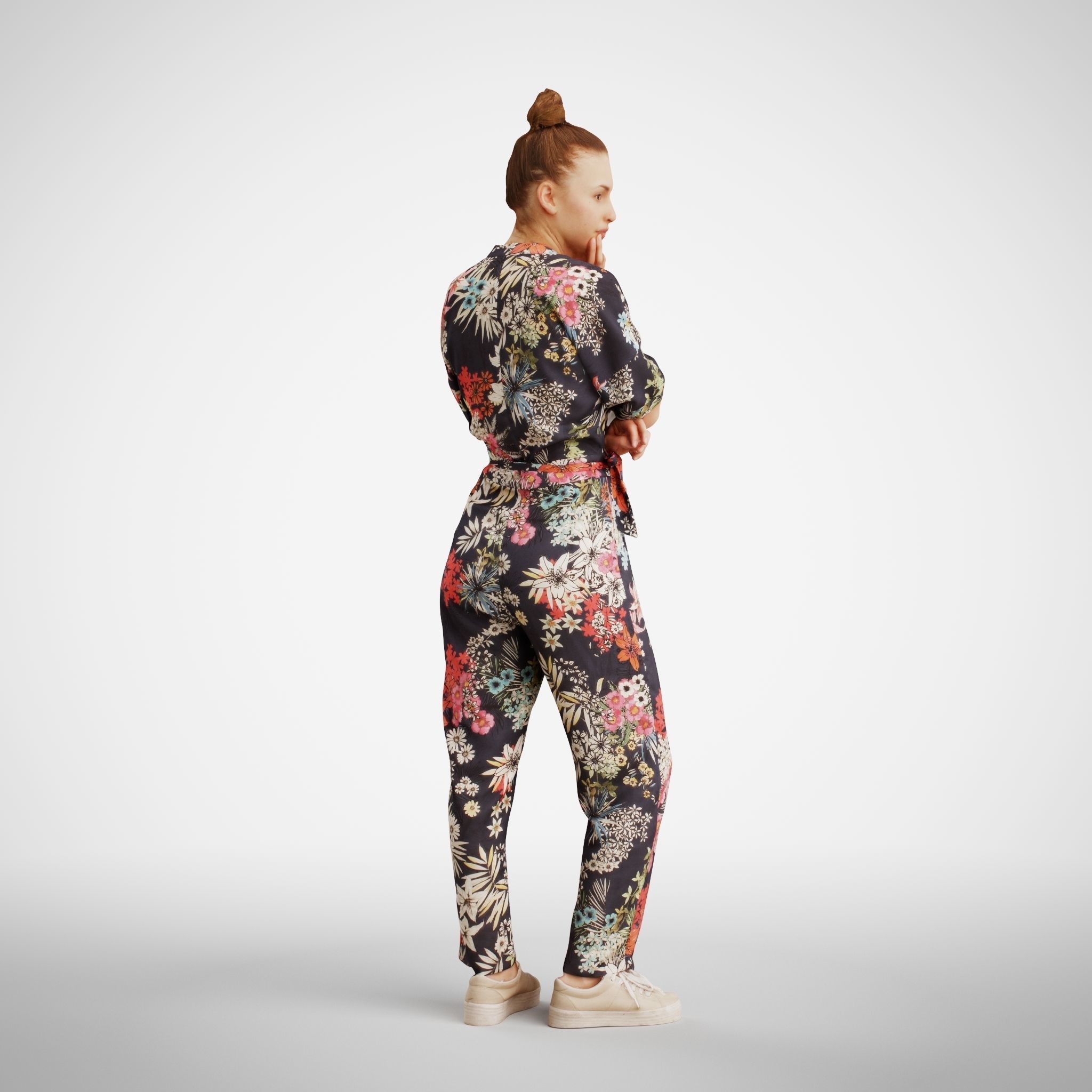 Isabel 32 Fashionista Woman posed standing in colorful catsuit 3D model_4