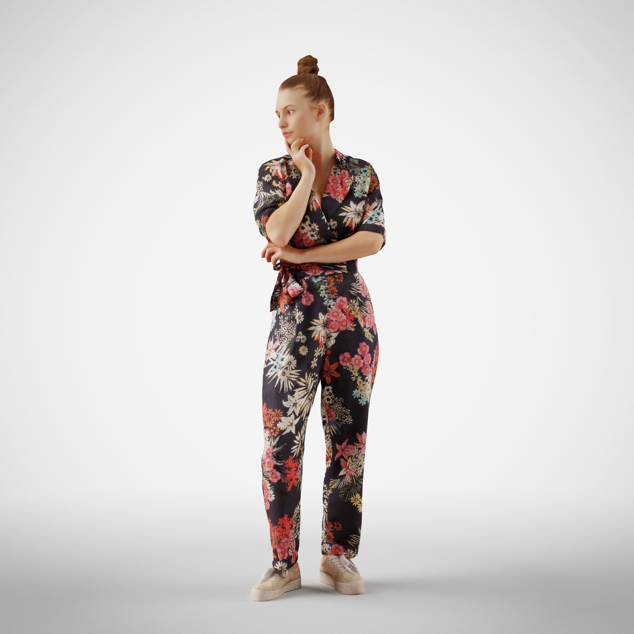 Isabel 32 Fashionista Woman posed standing in colorful catsuit 3D model_1