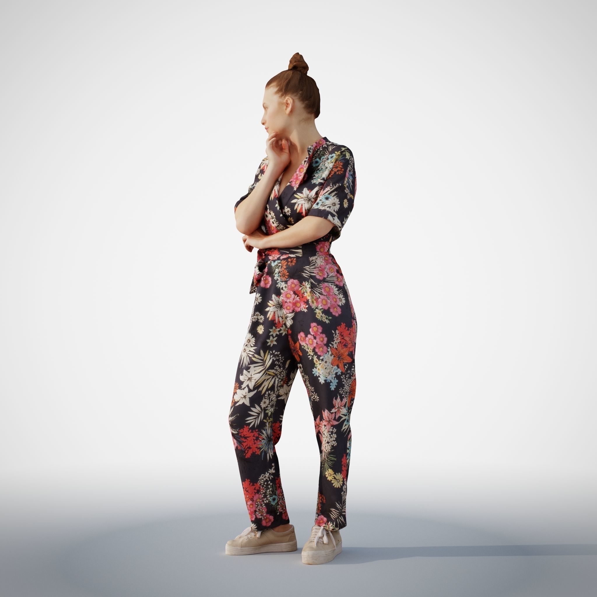 Isabel 32 Fashionista Woman posed standing in colorful catsuit 3D model_7