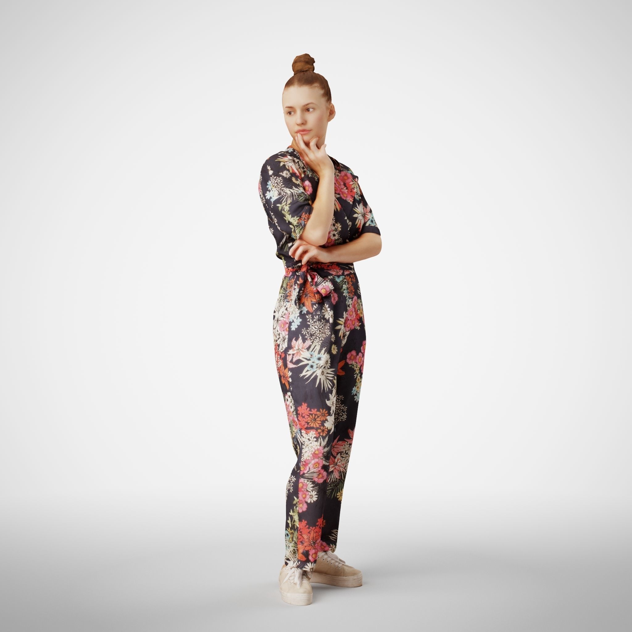 Isabel 32 Fashionista Woman posed standing in colorful catsuit 3D model_5