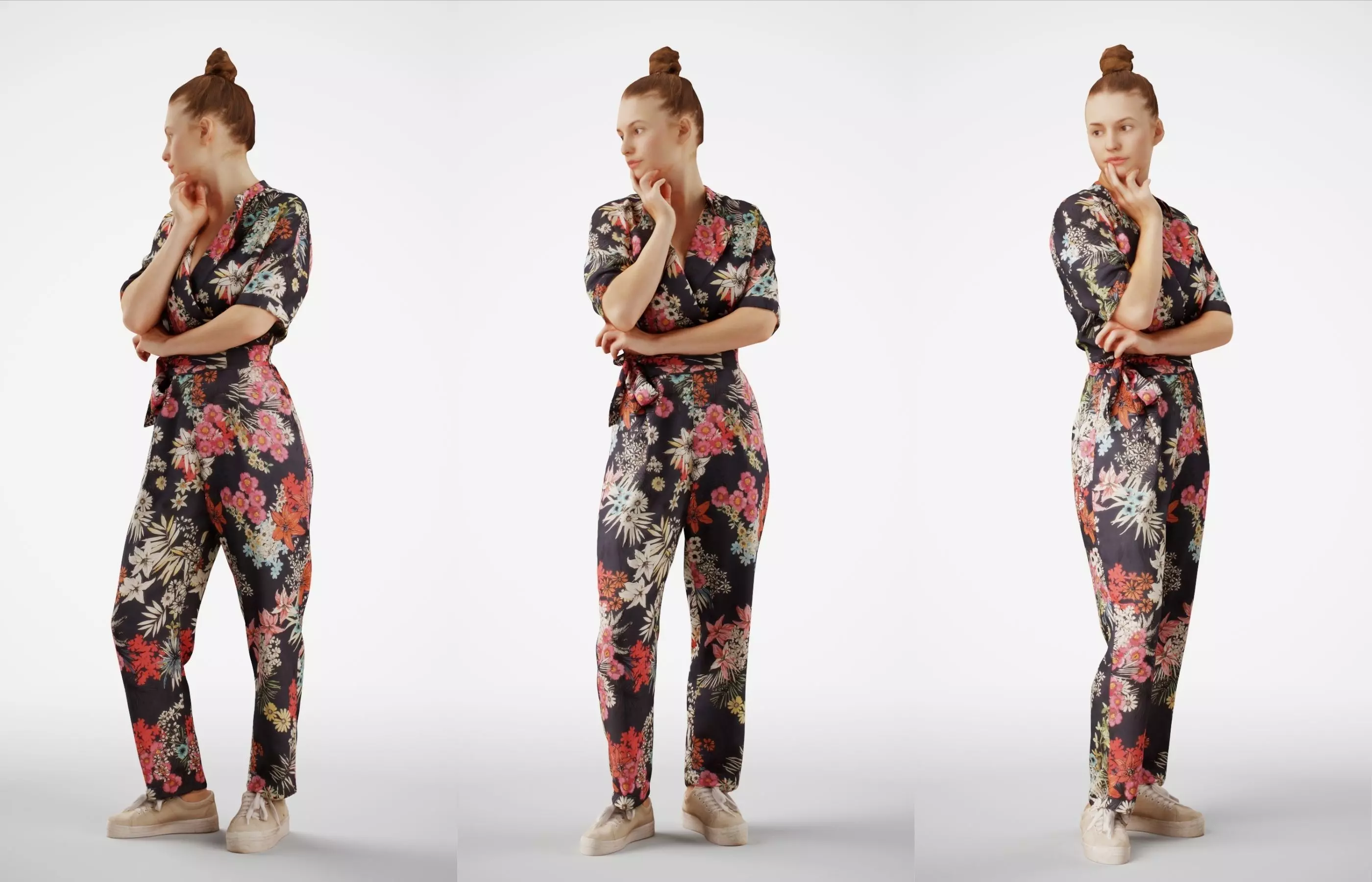 Isabel 32 Fashionista Woman posed standing in colorful catsuit 3D model_0