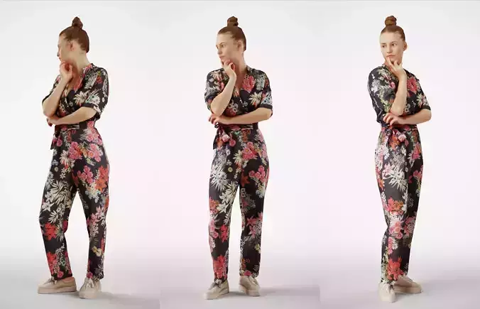 Isabel 32 Fashionista Woman posed standing in colorful catsuit 3D model