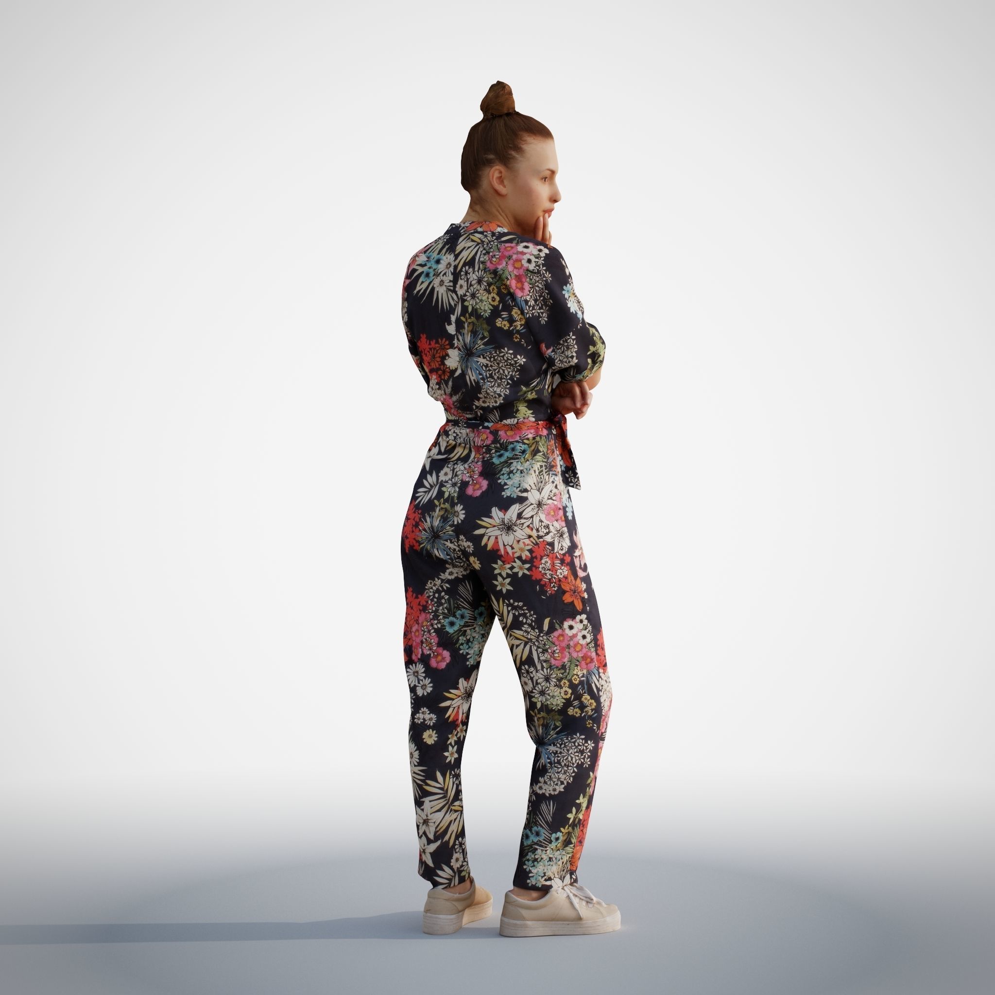 Isabel 32 Fashionista Woman posed standing in colorful catsuit 3D model_9