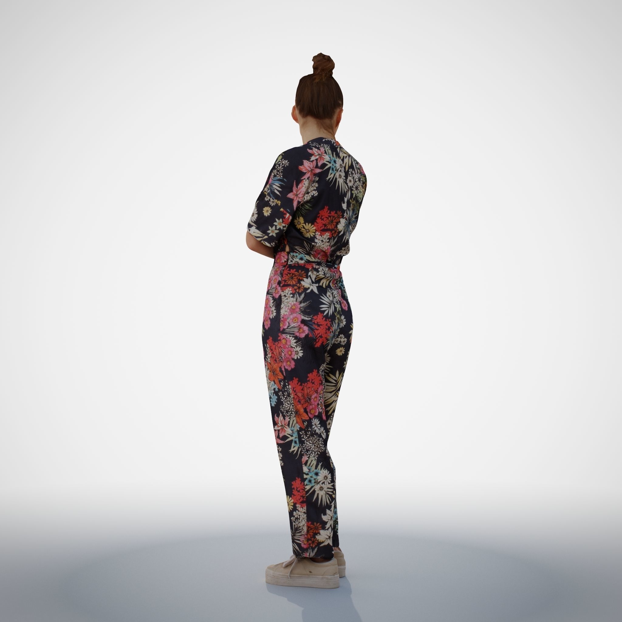 Isabel 32 Fashionista Woman posed standing in colorful catsuit 3D model_8