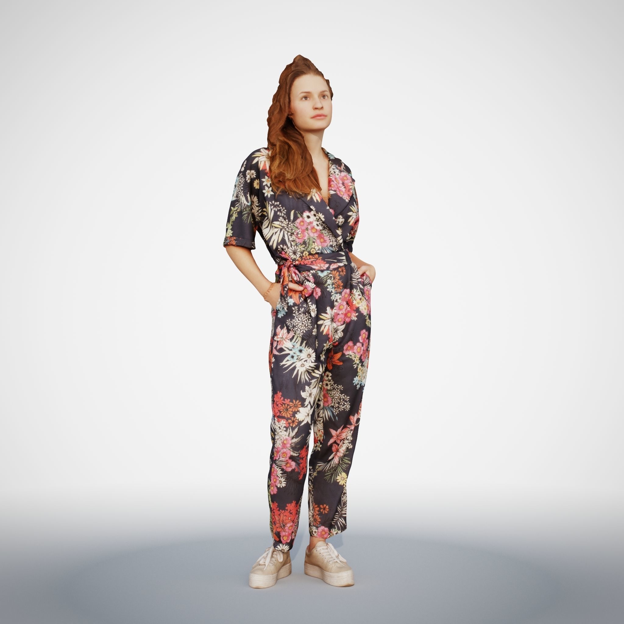 Isabel 37 Fashionista Woman posed standing in colorful catsuit 3D model_10