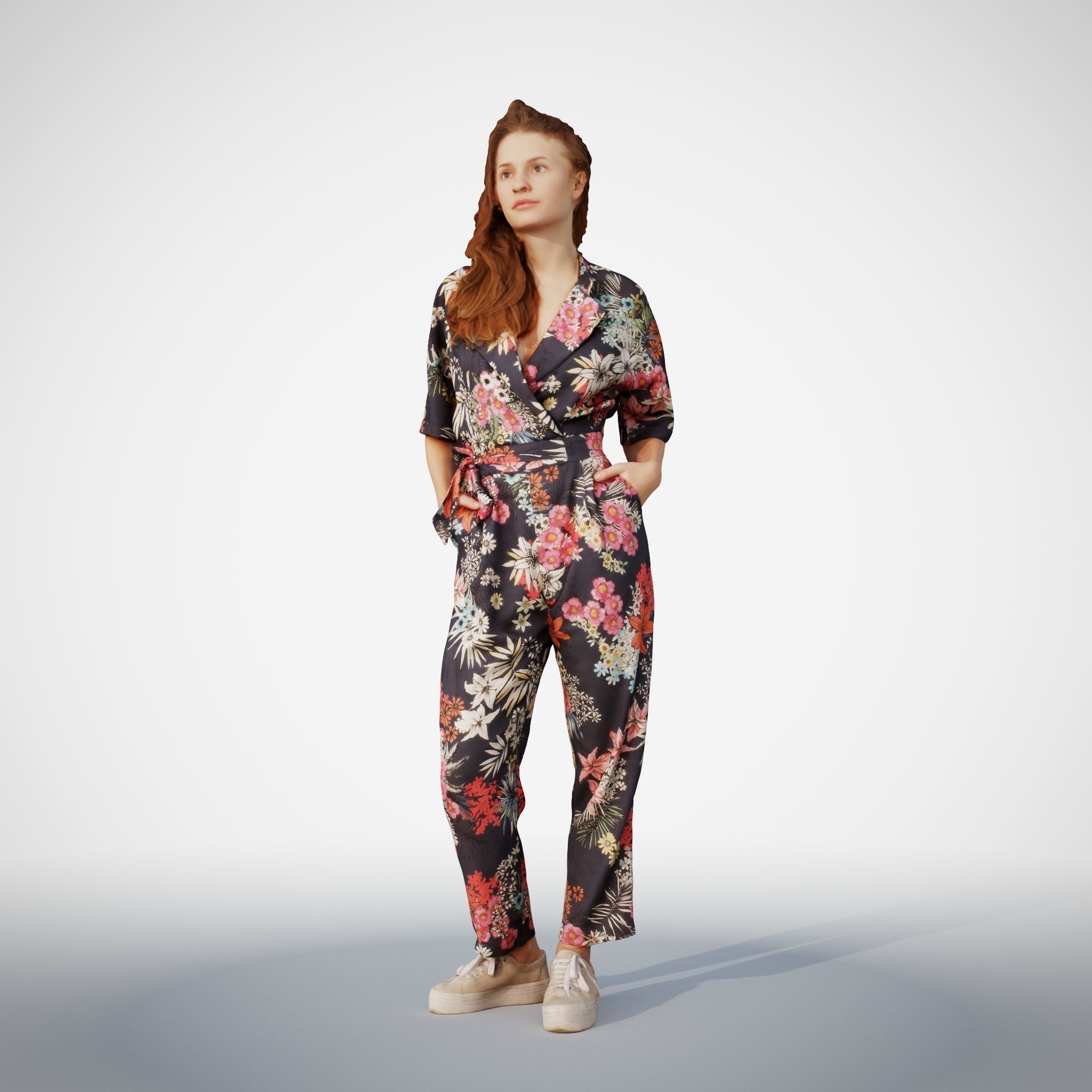 Isabel 37 Fashionista Woman posed standing in colorful catsuit 3D model_6