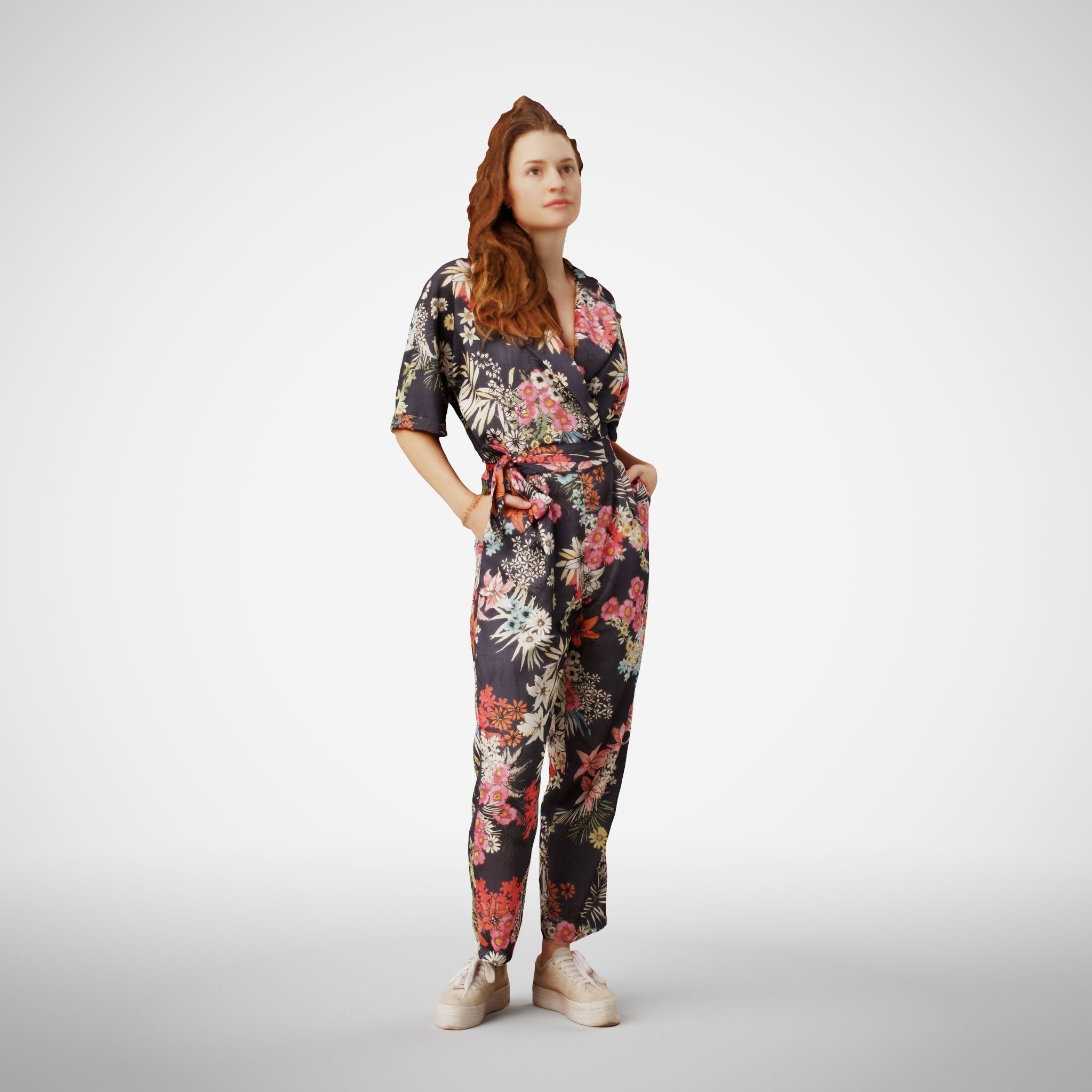 Isabel 37 Fashionista Woman posed standing in colorful catsuit 3D model_5