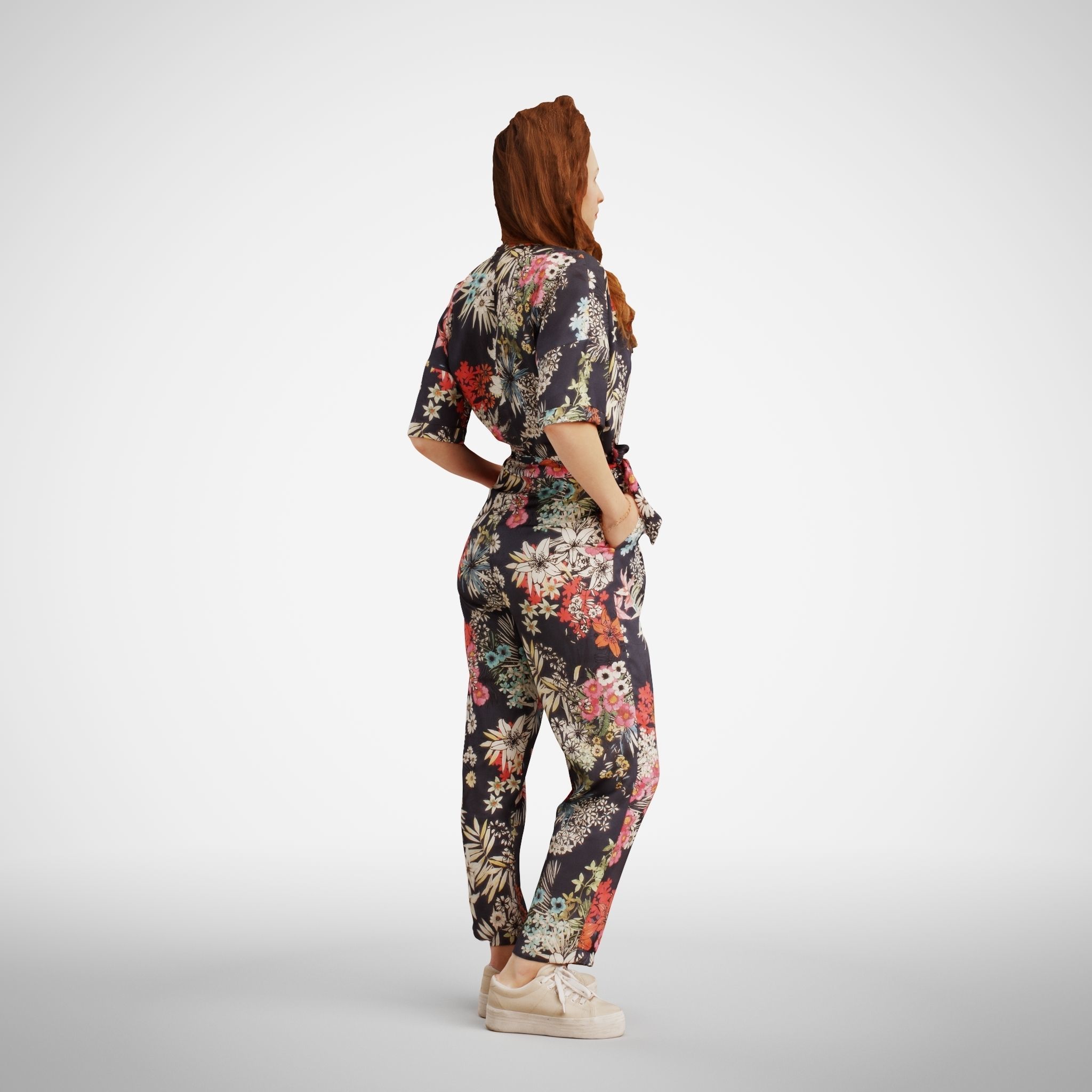 Isabel 37 Fashionista Woman posed standing in colorful catsuit 3D model_4