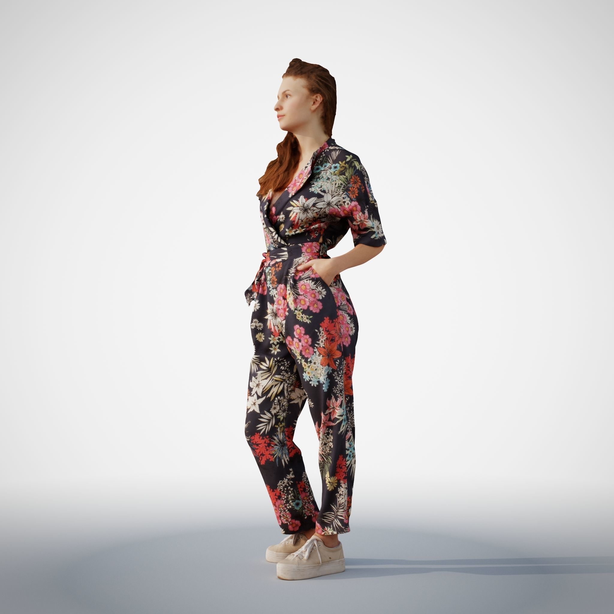 Isabel 37 Fashionista Woman posed standing in colorful catsuit 3D model_7