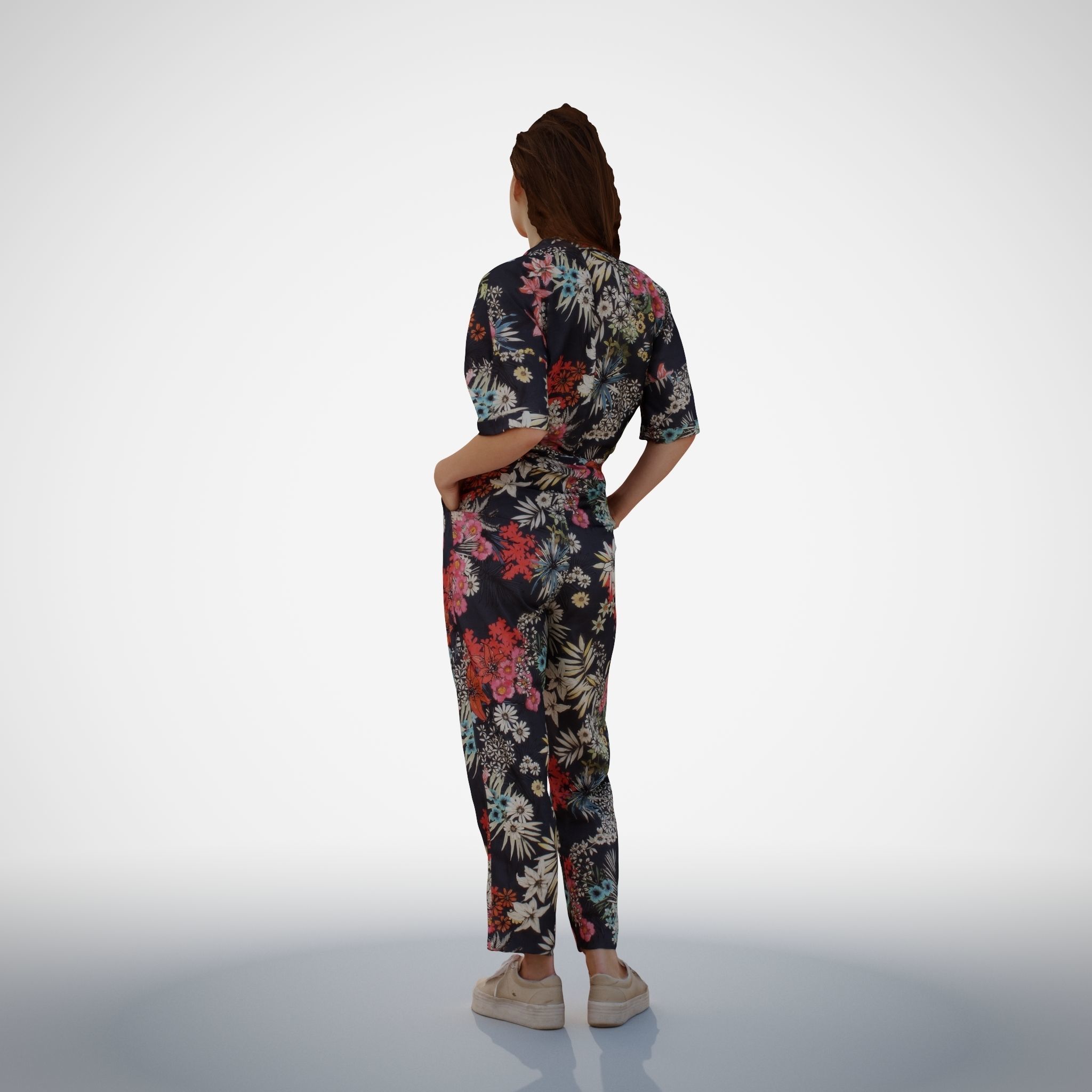 Isabel 37 Fashionista Woman posed standing in colorful catsuit 3D model_8