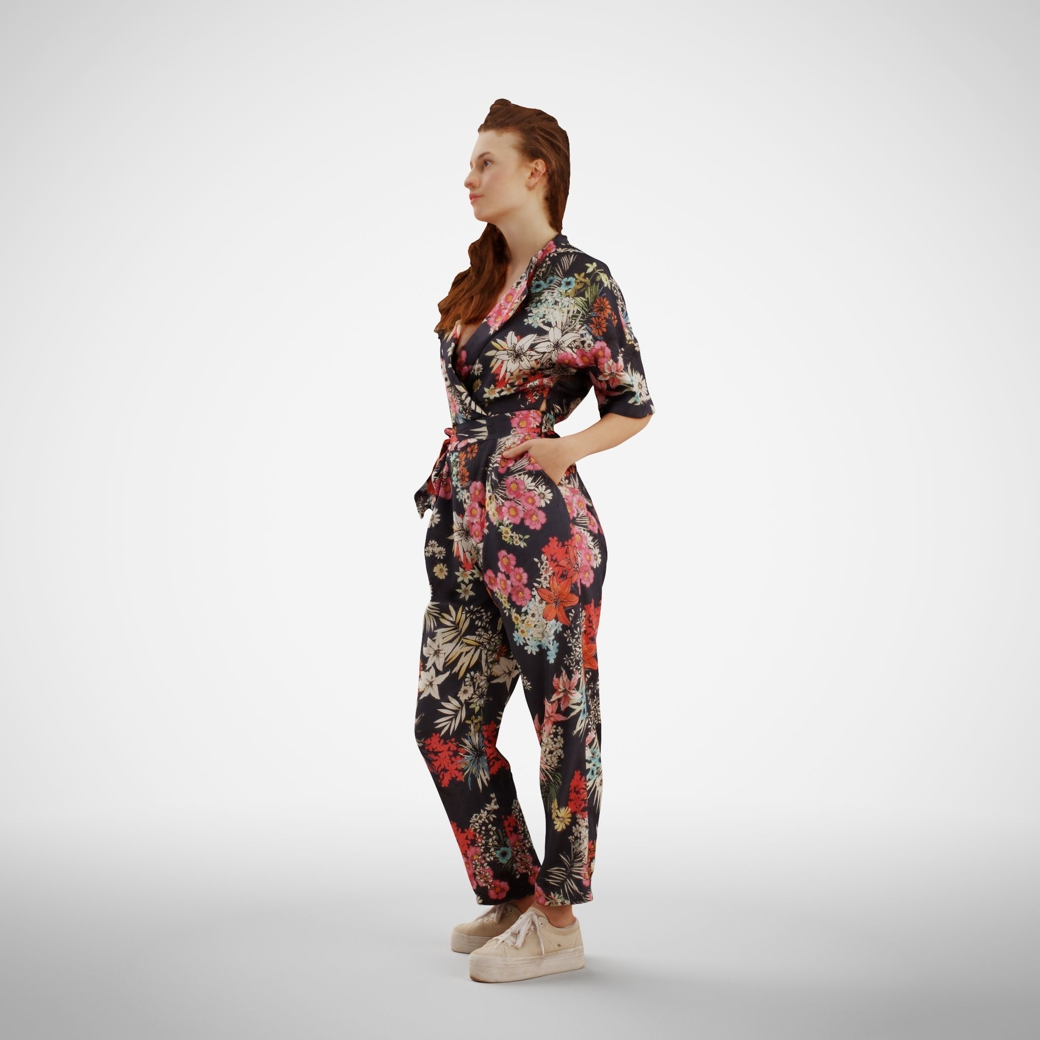 Isabel 37 Fashionista Woman posed standing in colorful catsuit 3D model_2